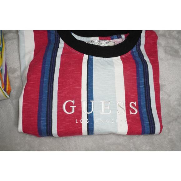 Vintage 90s Guess Shirt Extra Large Red Blue Mens Embroidered Cotton Striped - Picture 7 of 7